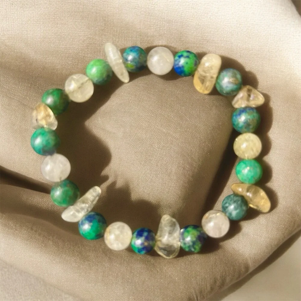Unisex Green Lapis Lazuli & Citrine Gemstone Bracelet